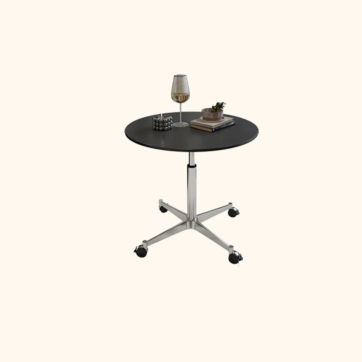 White Round Adjustable Stone Rolling Side Table — White