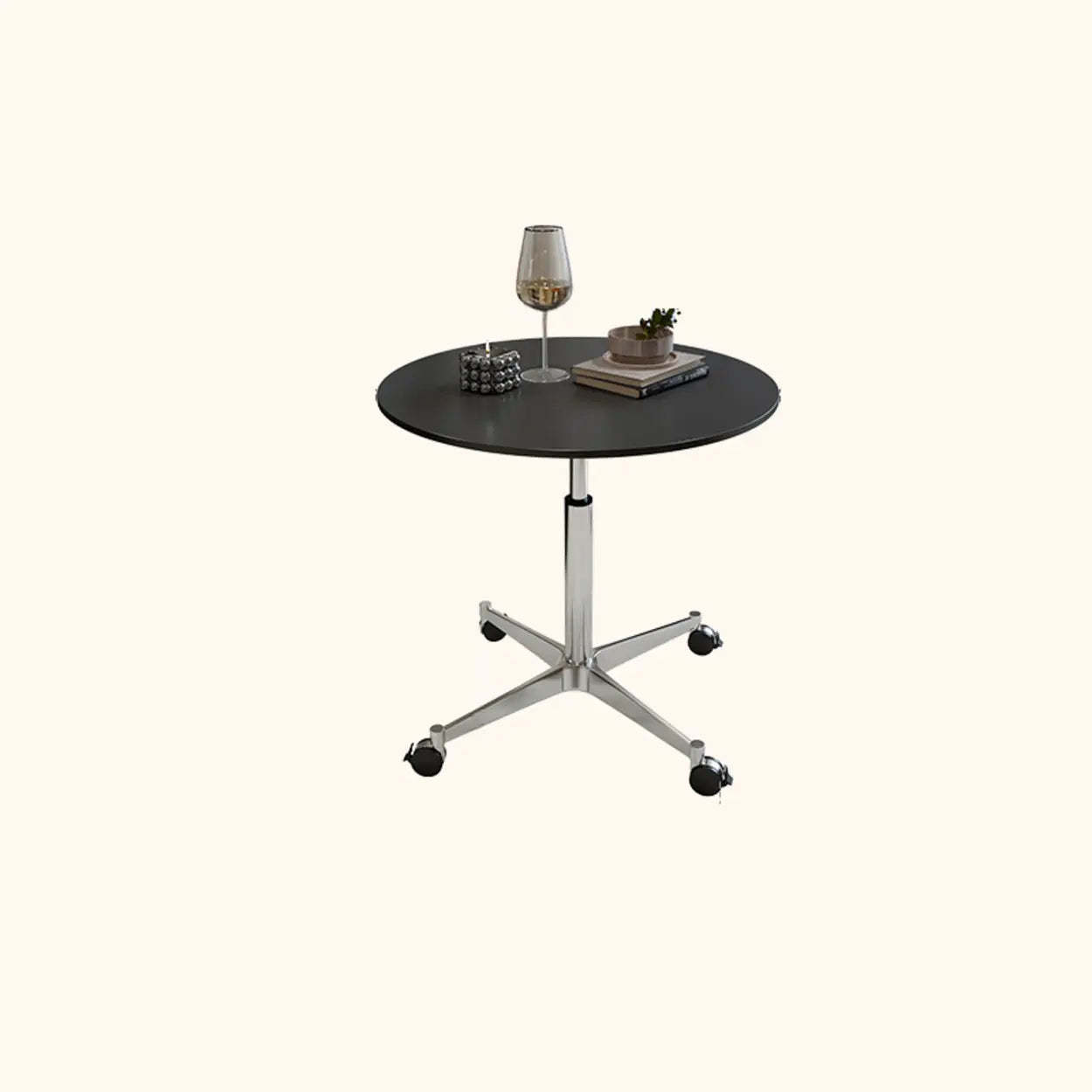 White Round Adjustable Stone Rolling Side Table — White