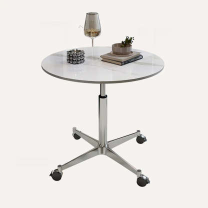 White Round Adjustable Stone Rolling Side Table — White