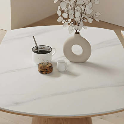 White Round Extendable Stone Wood Pedestal Dining Table