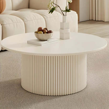 White Round Stone Steel Pedestal Nesting Coffee Tables — Storage Included