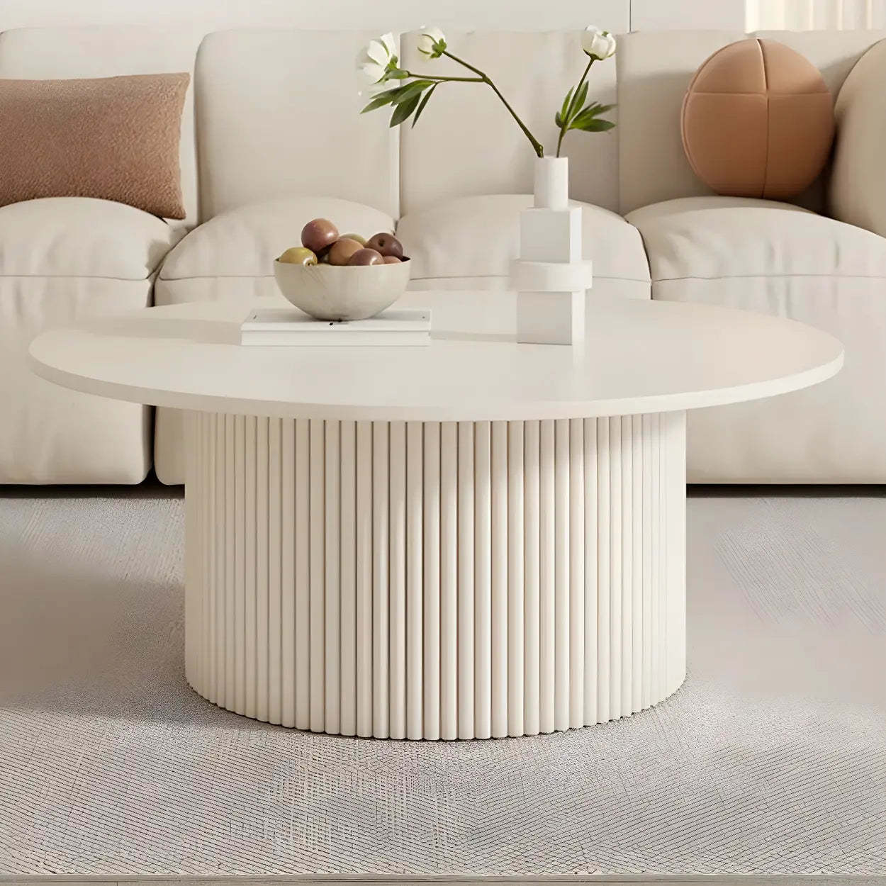 White Round Stone Steel Pedestal Nesting Coffee Tables