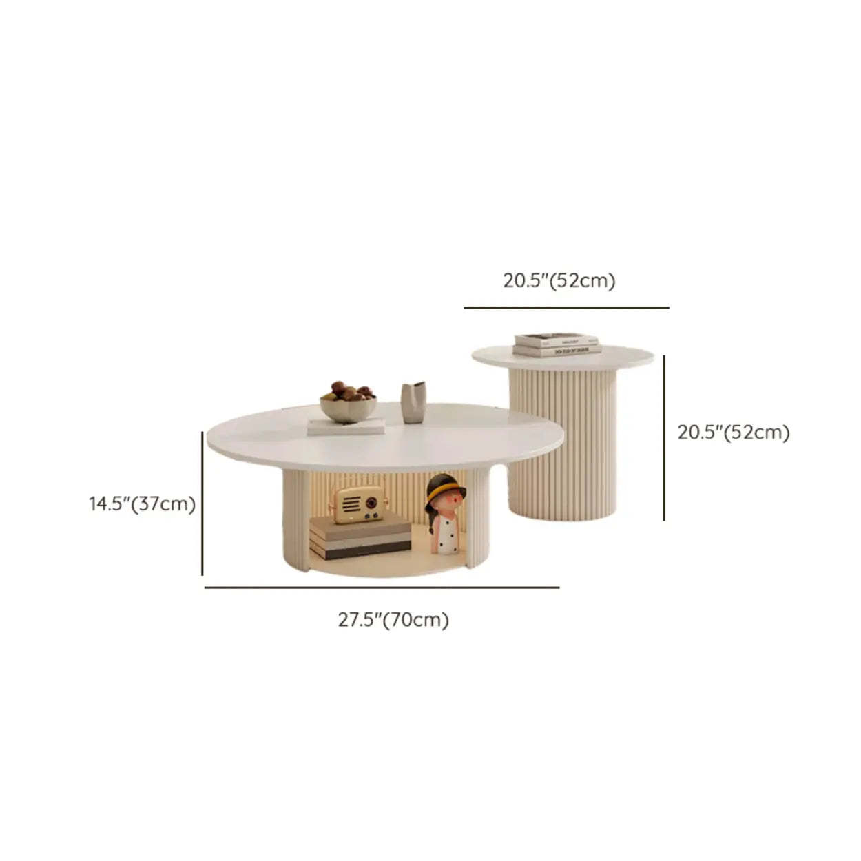 White Round Stone Steel Pedestal Nesting Coffee Tables