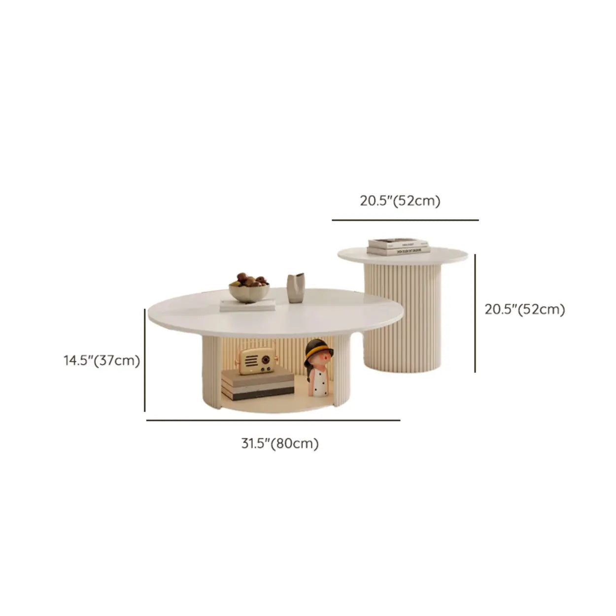 White Round Stone Steel Pedestal Nesting Coffee Tables