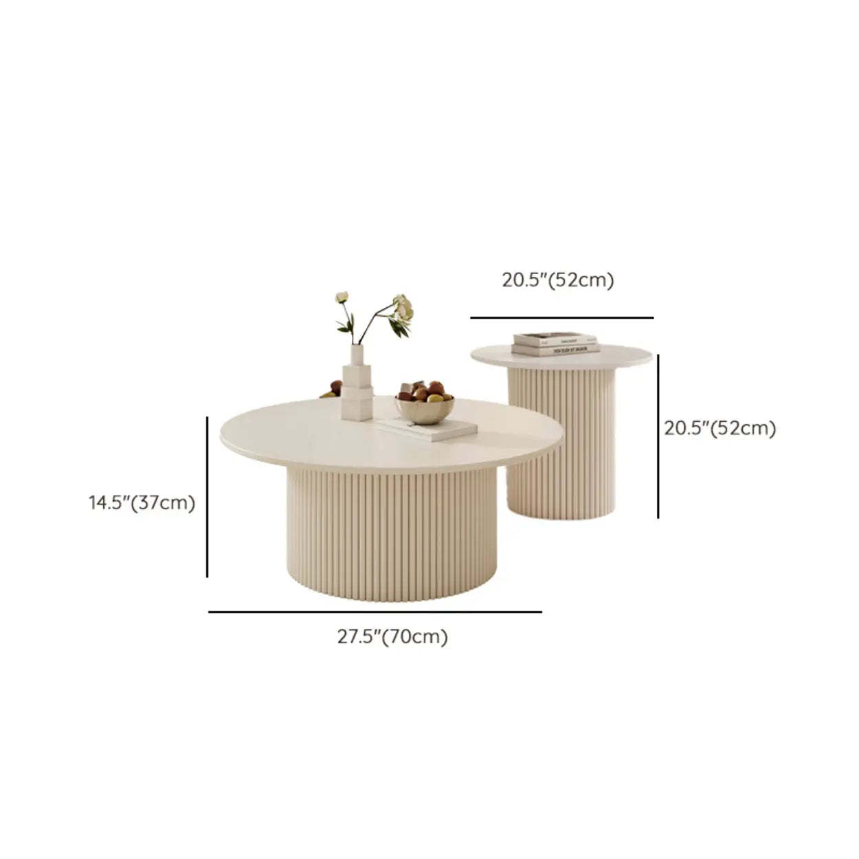 White Round Stone Steel Pedestal Nesting Coffee Tables