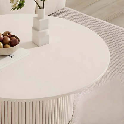 White Round Stone Steel Pedestal Nesting Coffee Tables