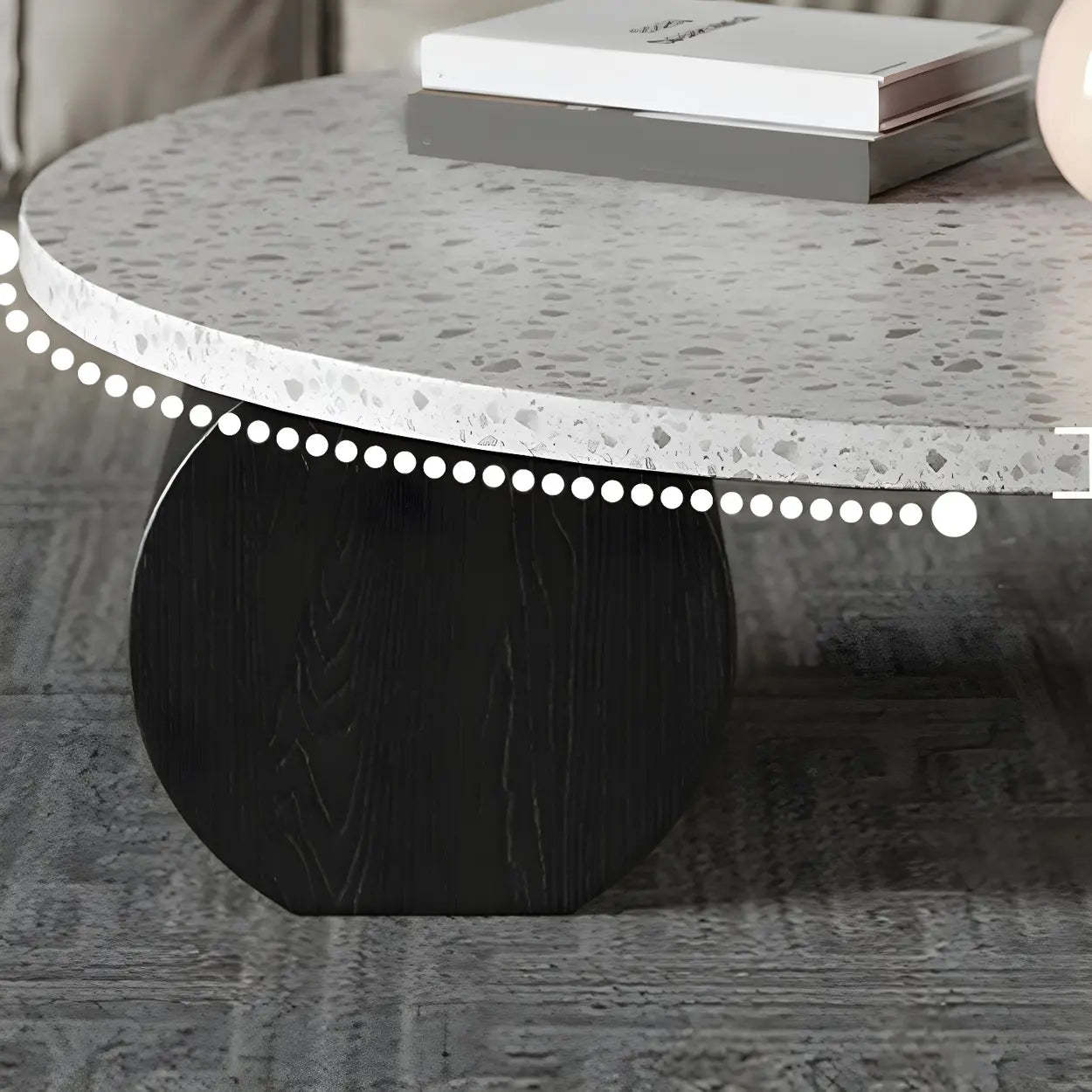 White Round Terrazzo Black Wood Base Coffee Table