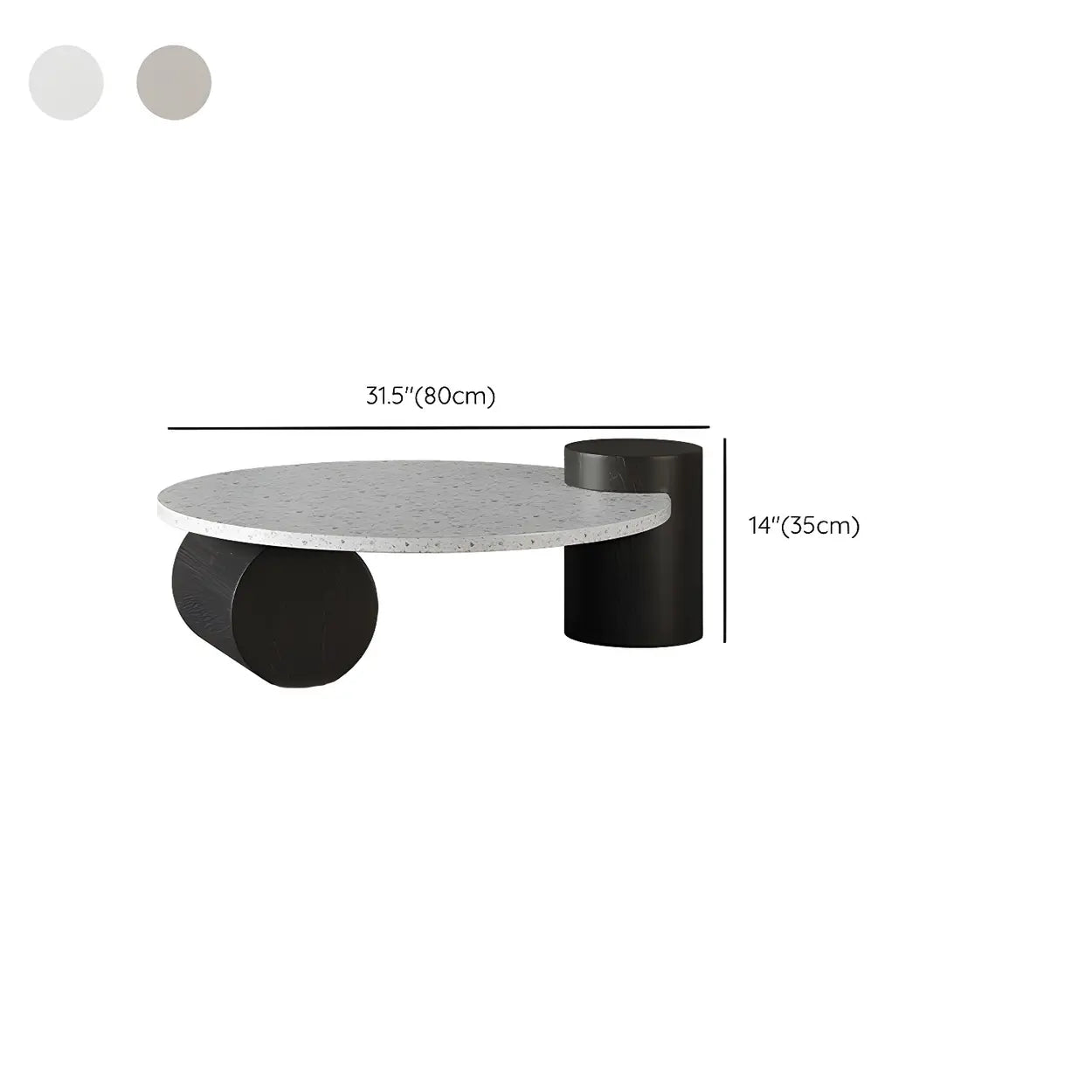 White Round Terrazzo Black Wood Base Coffee Table