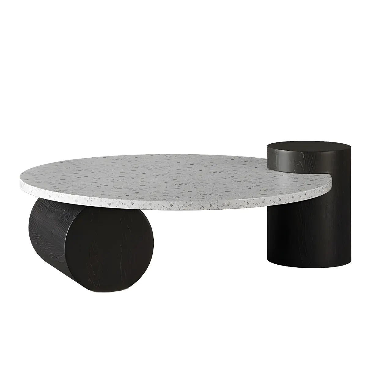 White Round Terrazzo Black Wood Base Coffee Table — White