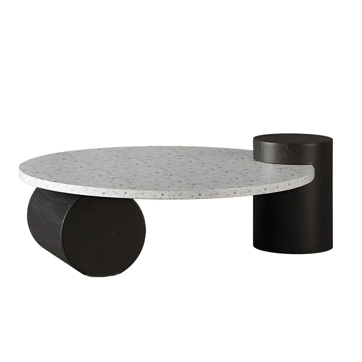 White Round Terrazzo Black Wood Base Coffee Table — White
