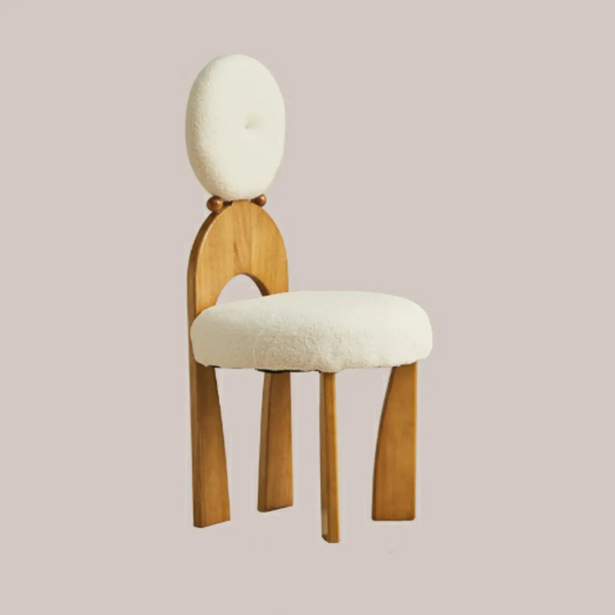White Round Wood King Louis Velvet Dining Chair — 1 Piece / Natural