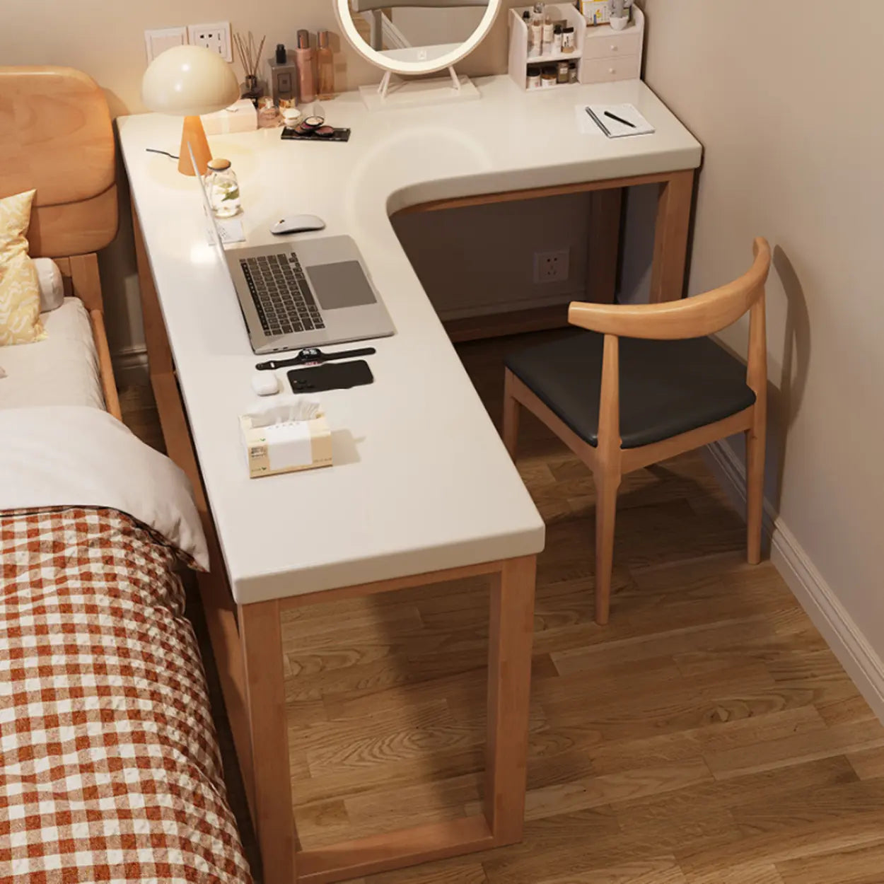White Rubberwood L-Shape Butcher Block Writing Desk