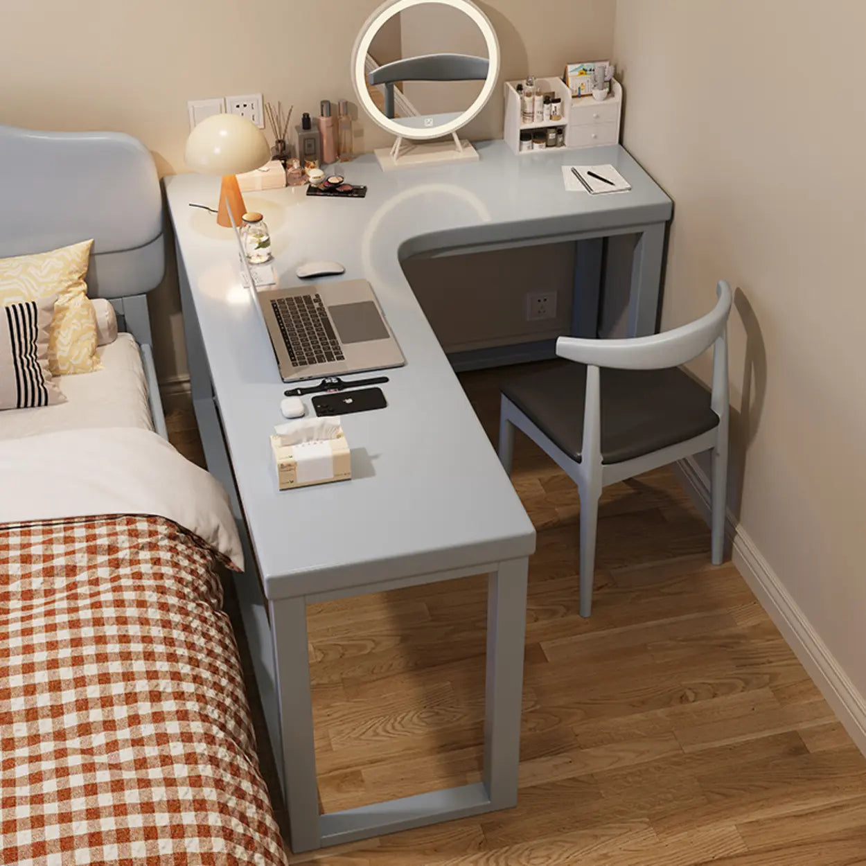 White Rubberwood L-Shape Butcher Block Writing Desk — White / Table Only