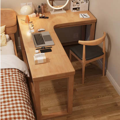 White Rubberwood L-Shape Butcher Block Writing Desk — Nut-Brown / Table Only