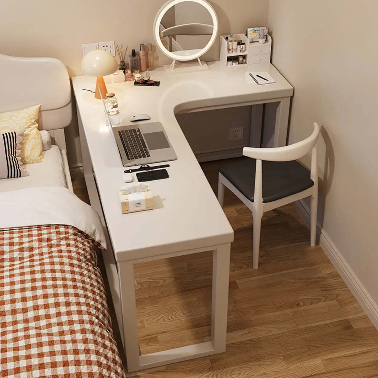 White Rubberwood L-Shape Butcher Block Writing Desk — White/ Wood / Table Only