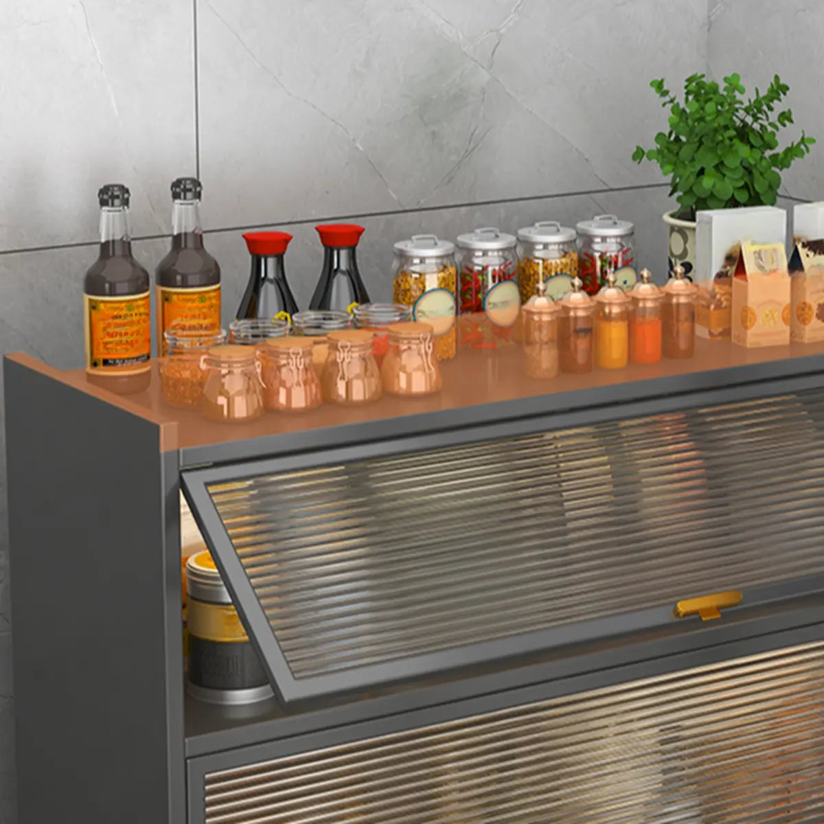 White Rust Resistant Steel Baker's Rack with Cabinet — Grey