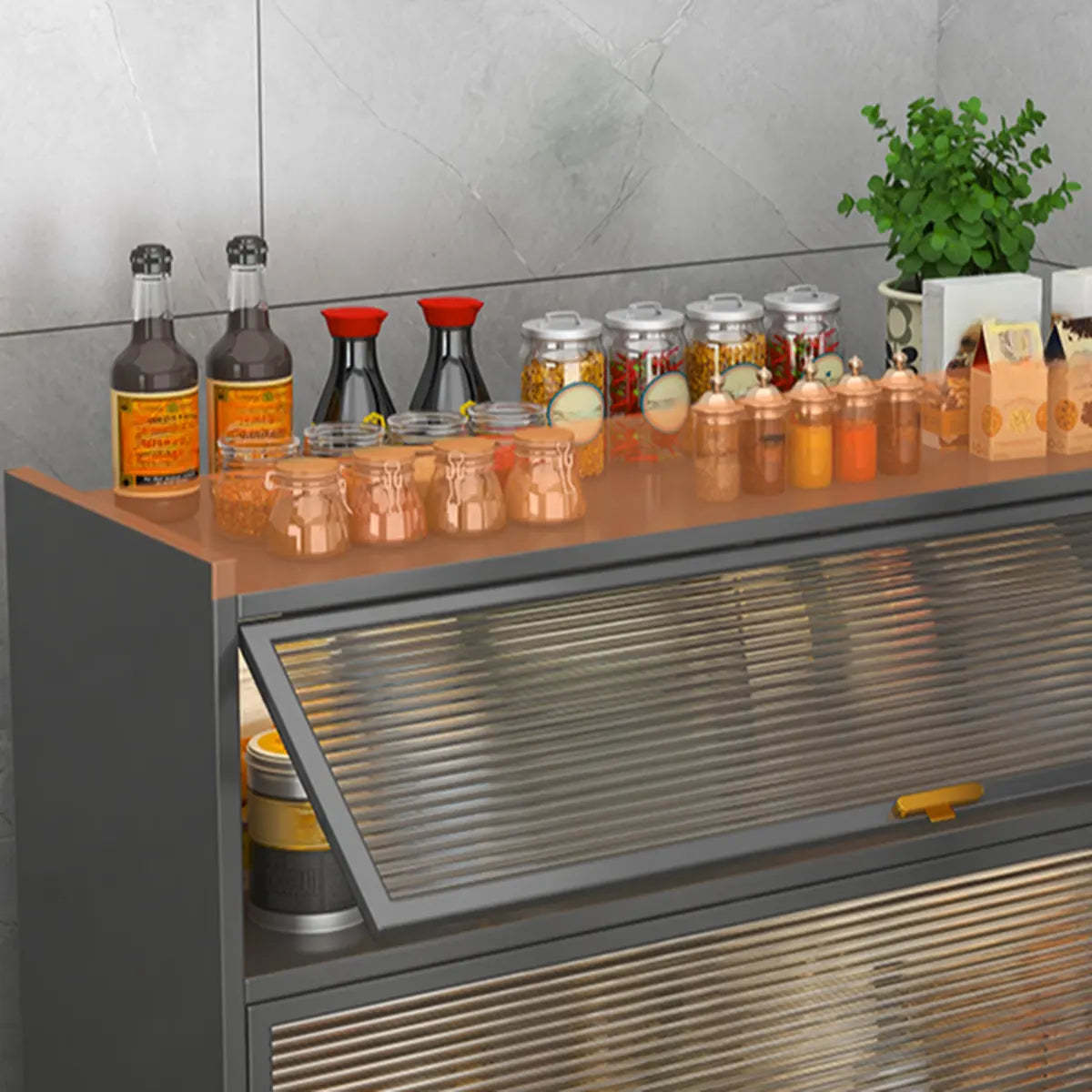 White Rust Resistant Steel Baker's Rack with Cabinet — Grey