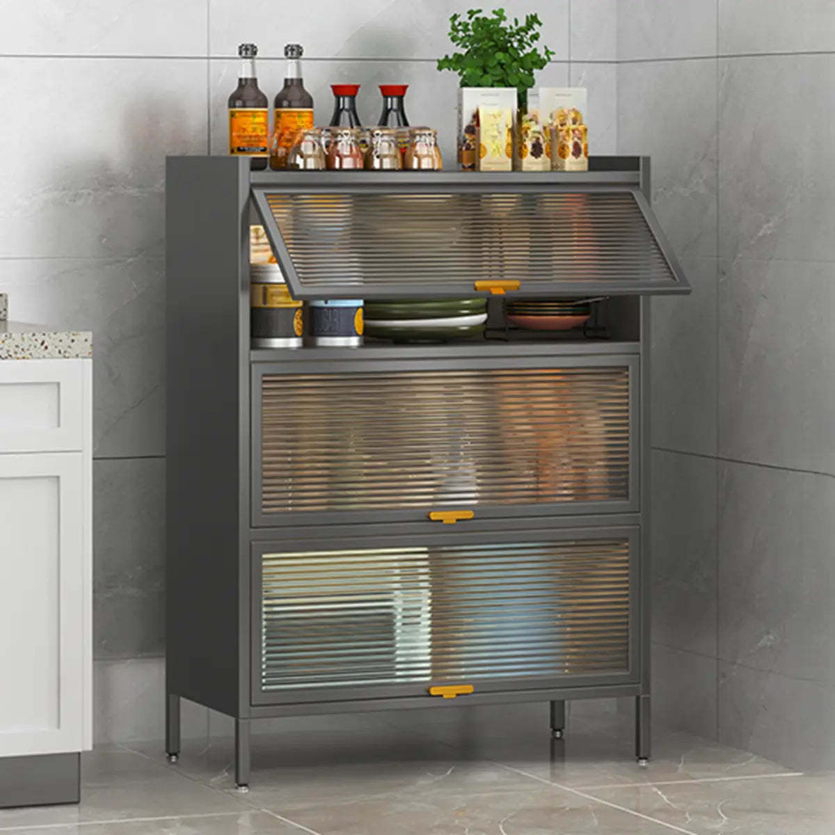 Modern resistant baker's white steel display cabinets — 23.6" L x 13.8" W x 44.1" H / Gray