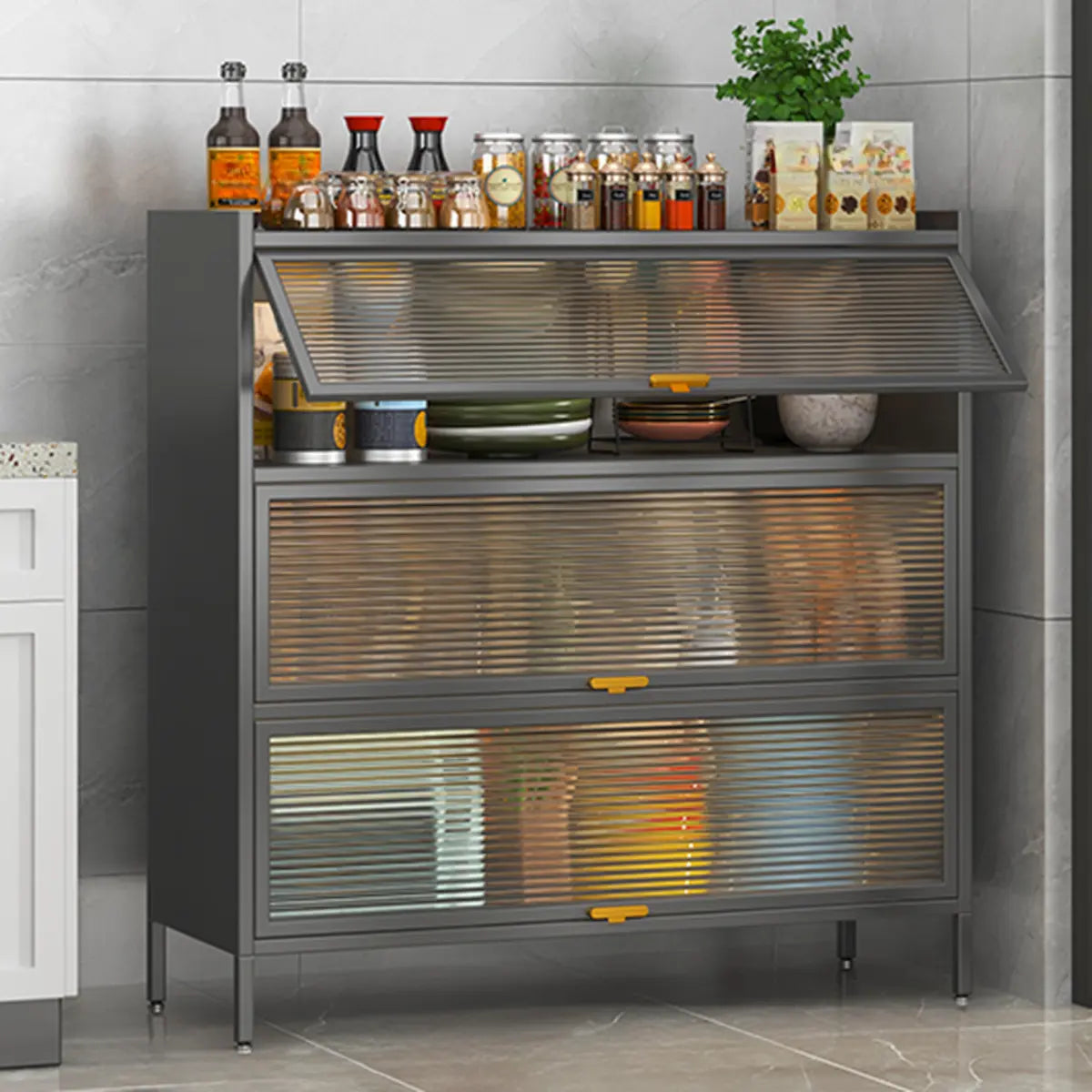 White Rust Resistant Steel Baker's Rack with Cabinet — White