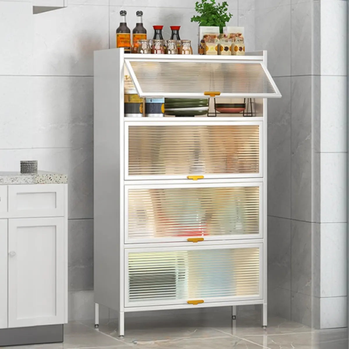 White Rust Resistant Steel Baker's Rack with Cabinet — Grey