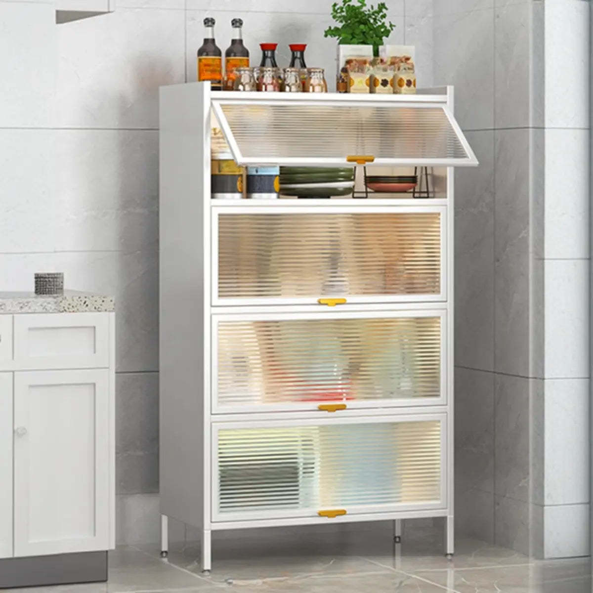 White Rust Resistant Steel Baker's Rack with Cabinet — Grey