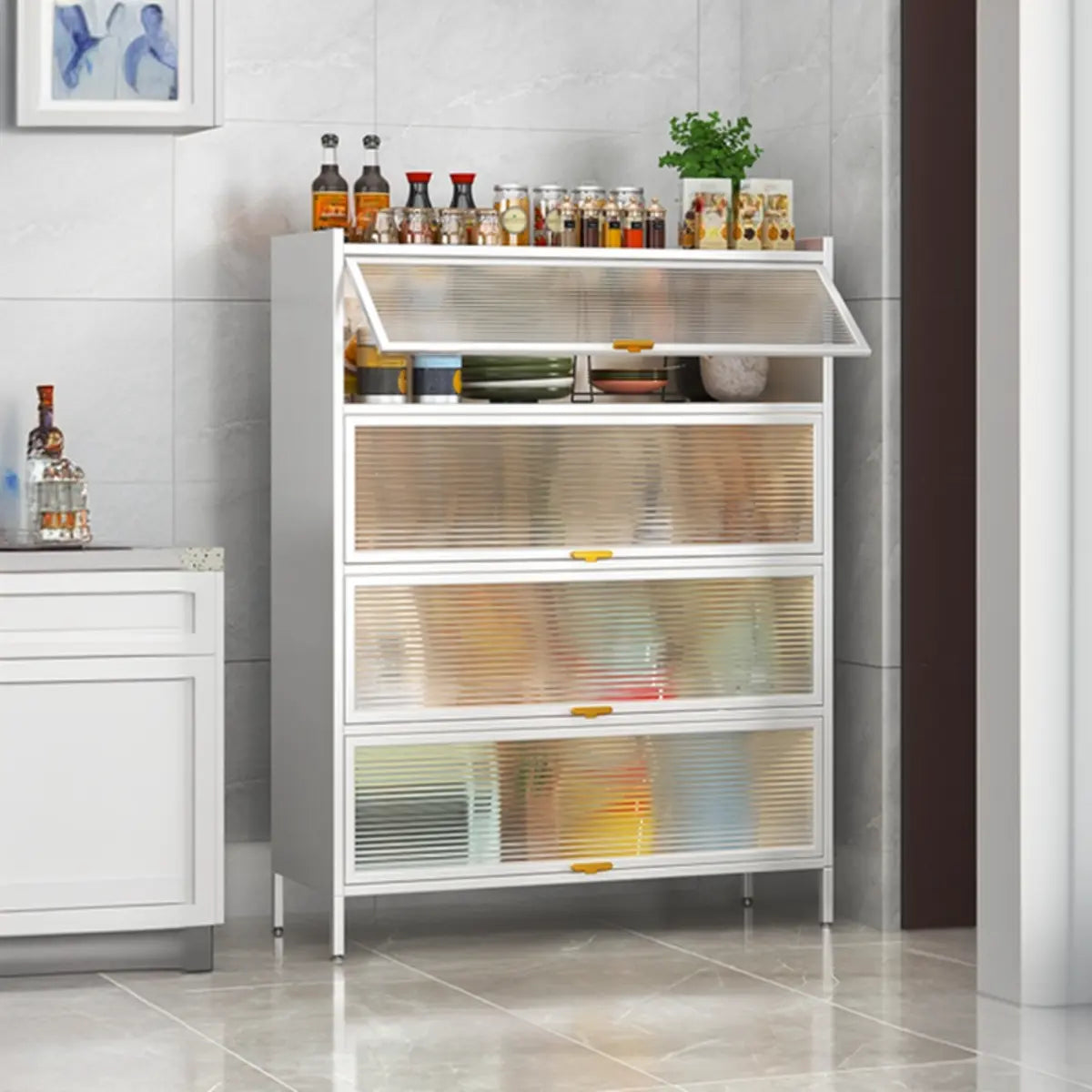 White Rust Resistant Steel Baker's Rack with Cabinet — Grey