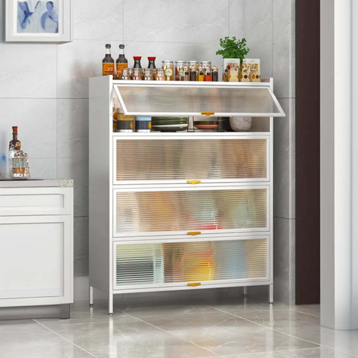 White Rust Resistant Steel Baker's Rack with Cabinet — Grey