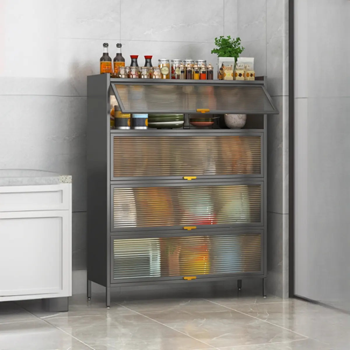 White Rust Resistant Steel Baker's Rack with Cabinet — White