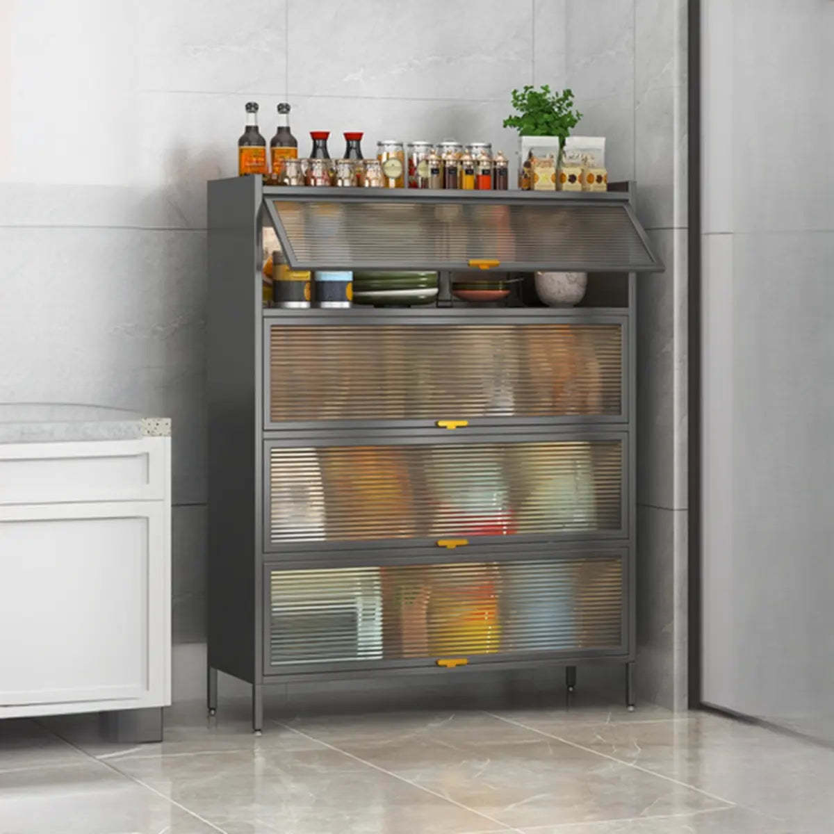 White Rust Resistant Steel Baker's Rack with Cabinet — White