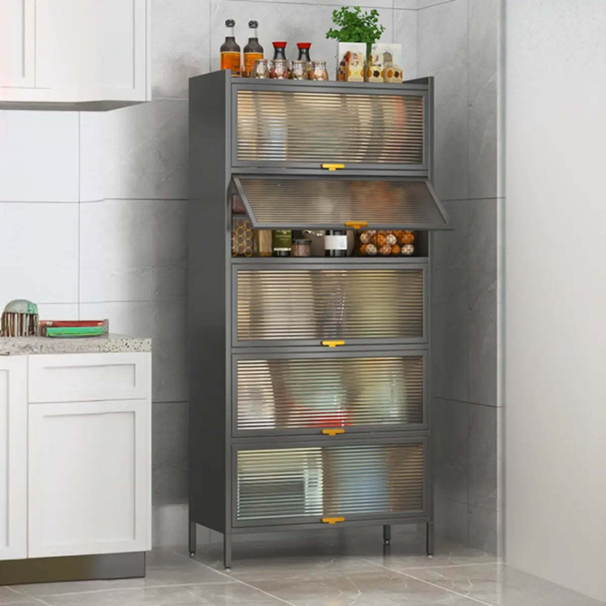 White Rust Resistant Steel Baker's Rack with Cabinet — White
