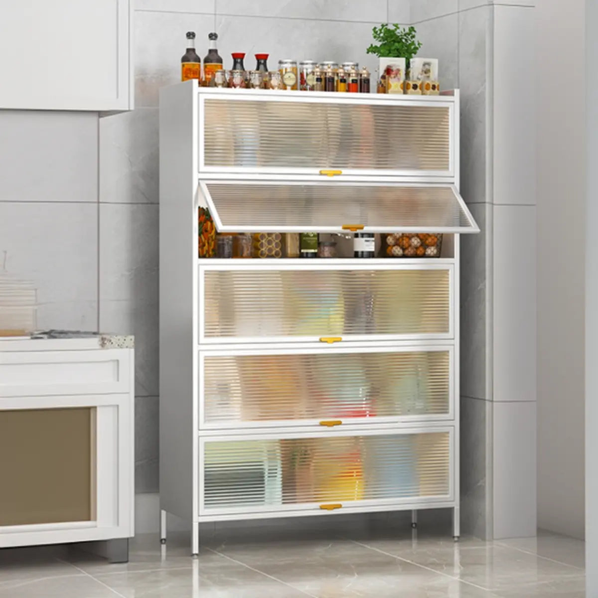White Rust Resistant Steel Baker's Rack with Cabinet — Grey