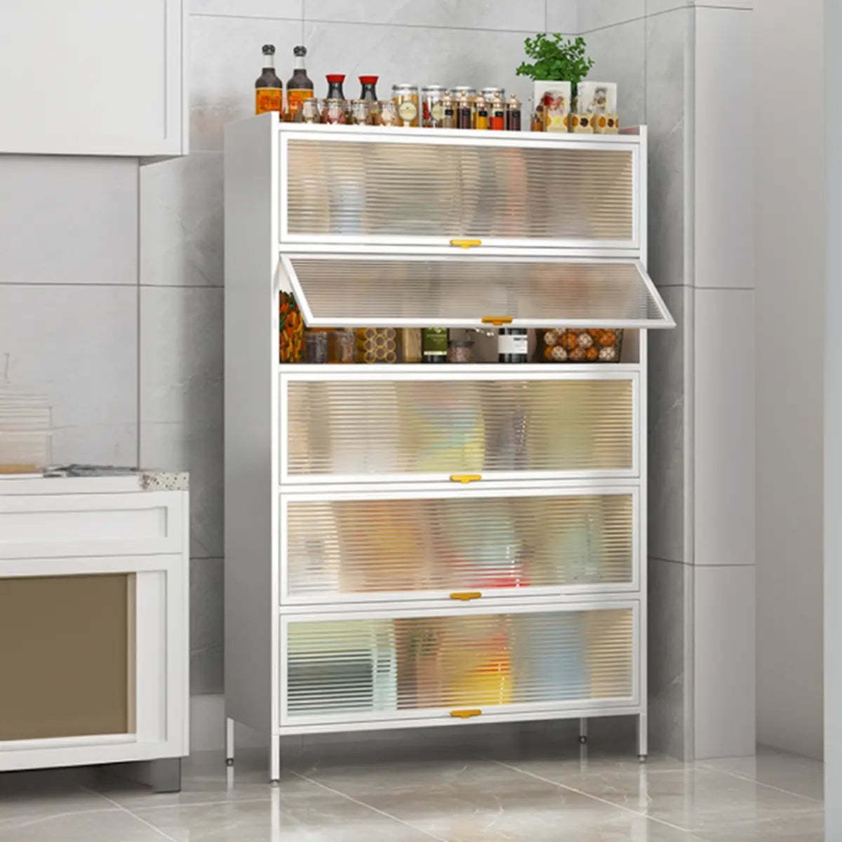 White Rust Resistant Steel Baker's Rack with Cabinet — Grey