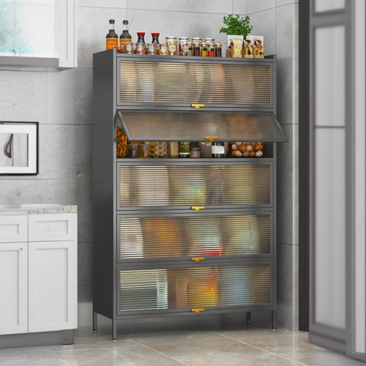 White Rust Resistant Steel Baker's Rack with Cabinet — White