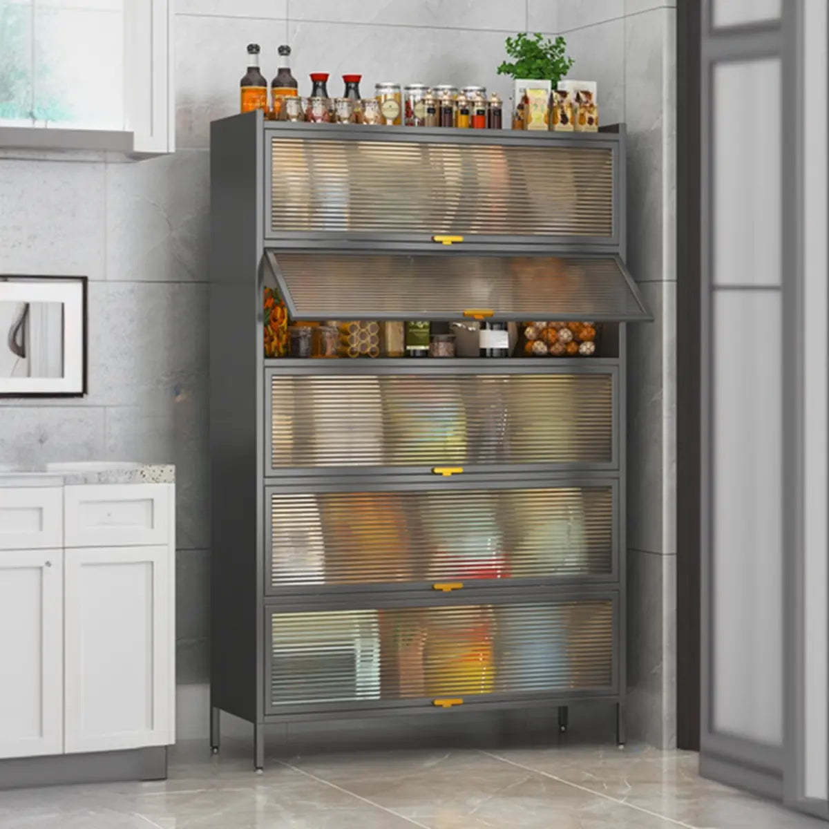 White Rust Resistant Steel Baker's Rack with Cabinet — White