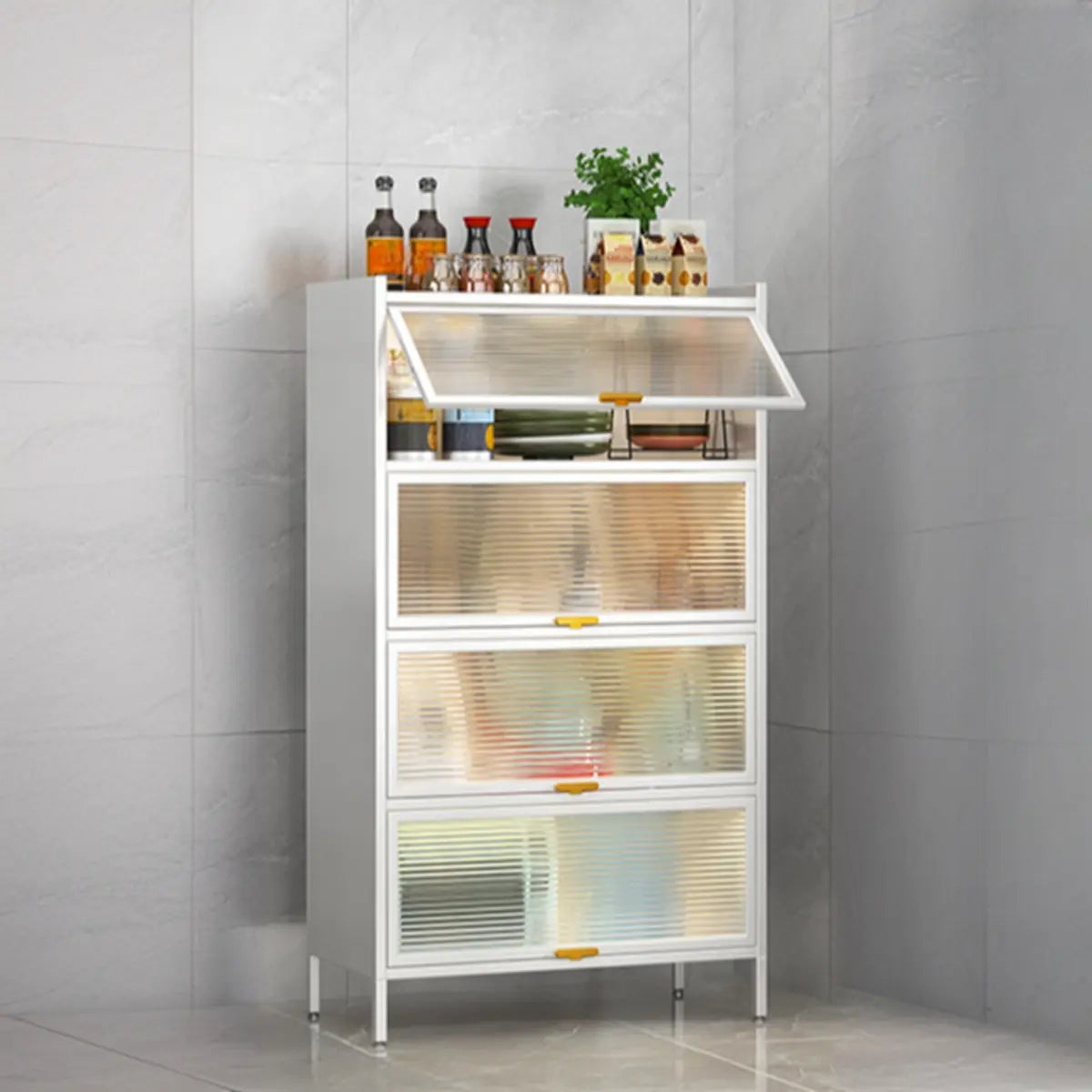 White Rust Resistant Steel Baker's Rack with Cabinet — White