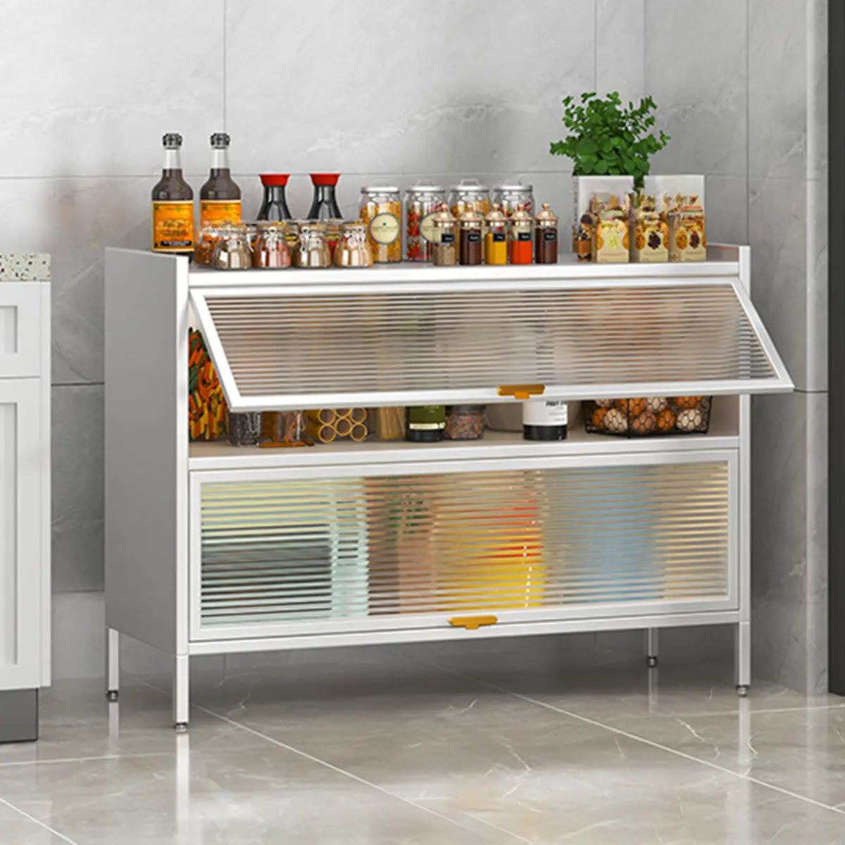 White Rust Resistant Steel Baker's Rack with Cabinet — White