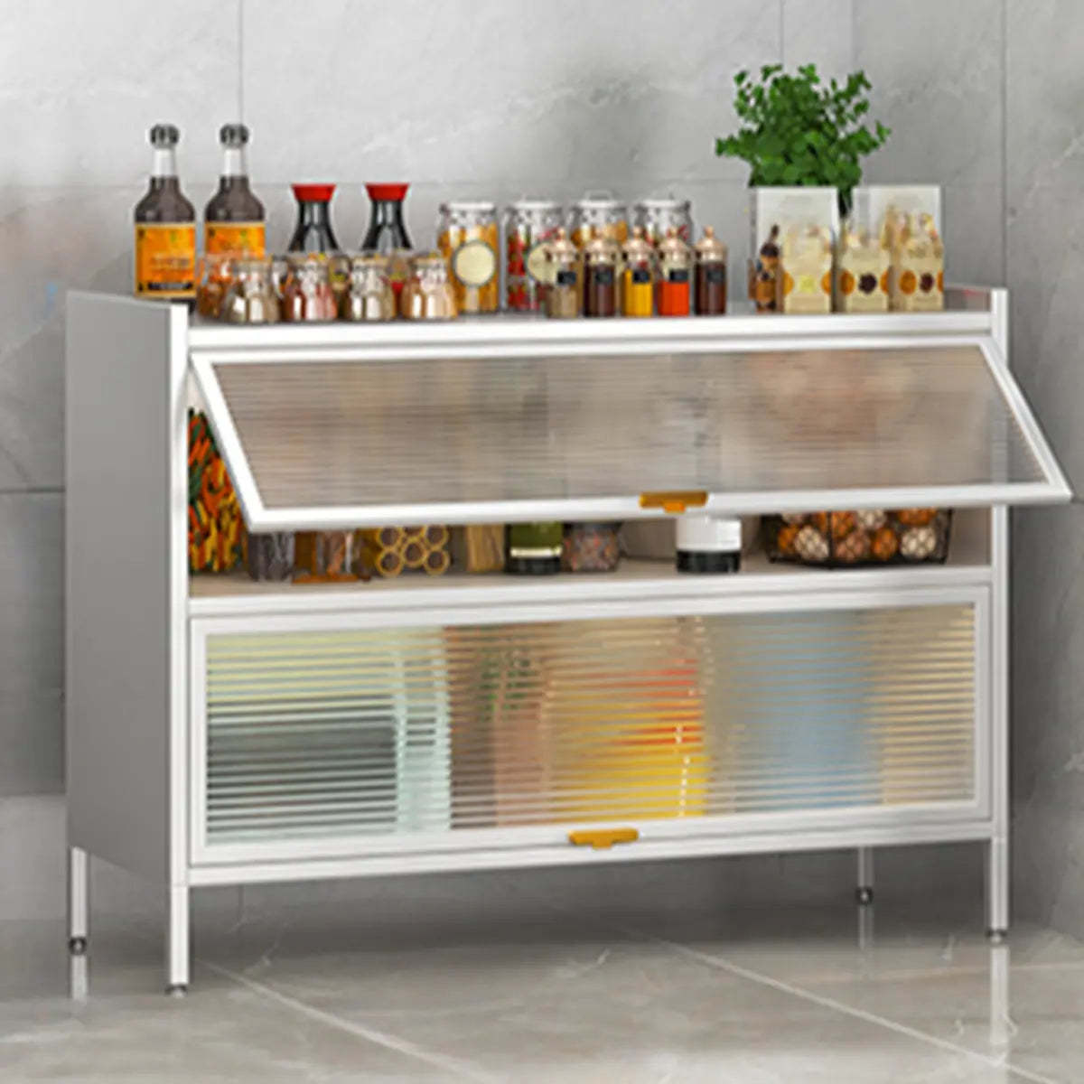 White Rust Resistant Steel Baker's Rack with Cabinet — Grey