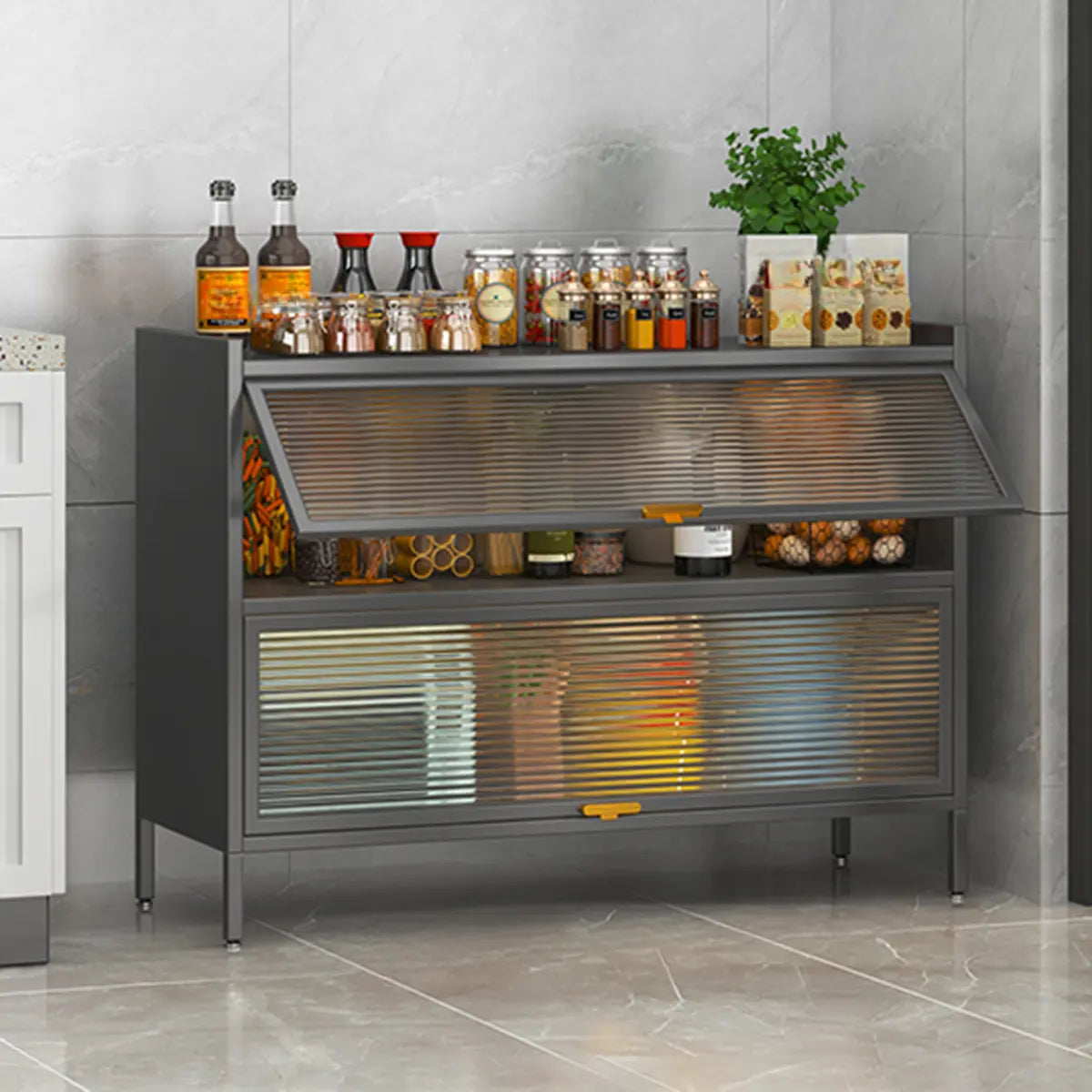 White Rust Resistant Steel Baker's Rack with Cabinet — White
