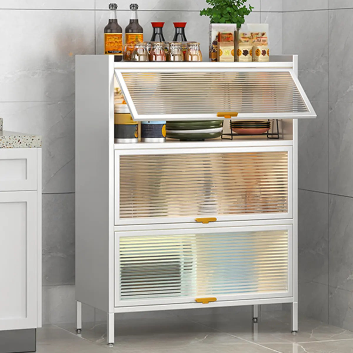 White Rust Resistant Steel Baker's Rack with Cabinet — White