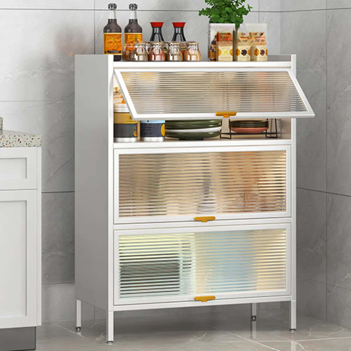 White Rust Resistant Steel Baker's Rack with Cabinet — White