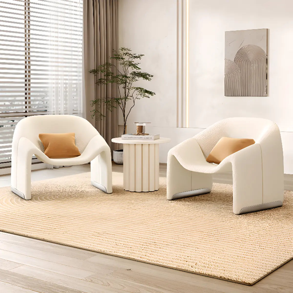 White Scratch-Resistant Sherpa Sloped-Arm Arm Chair