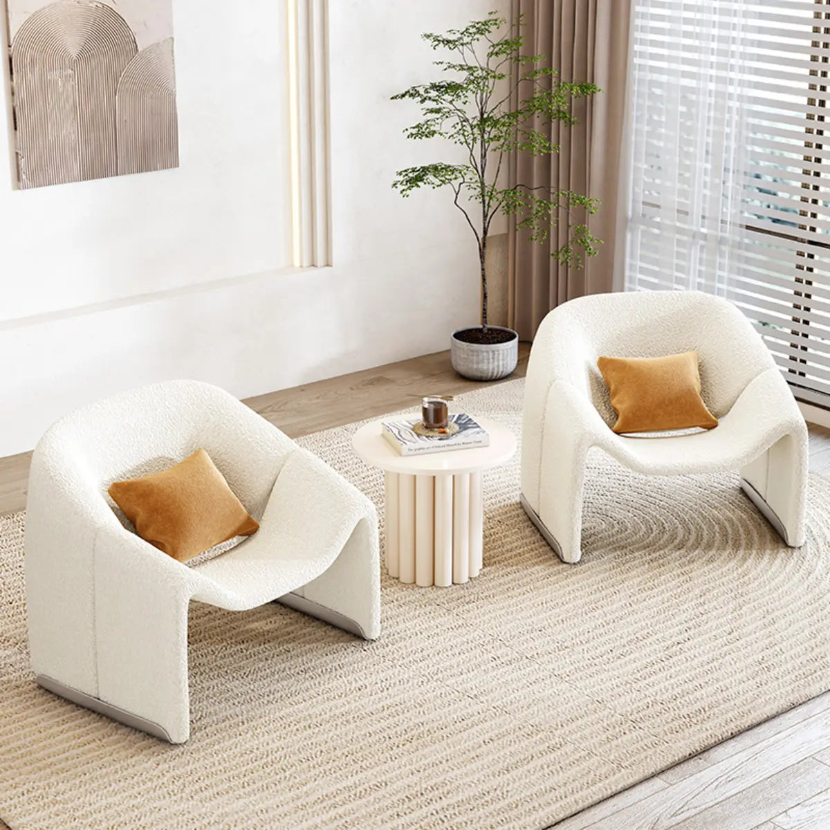 Lighom modern scratch-resistant arm white accent chairs in fabric wood