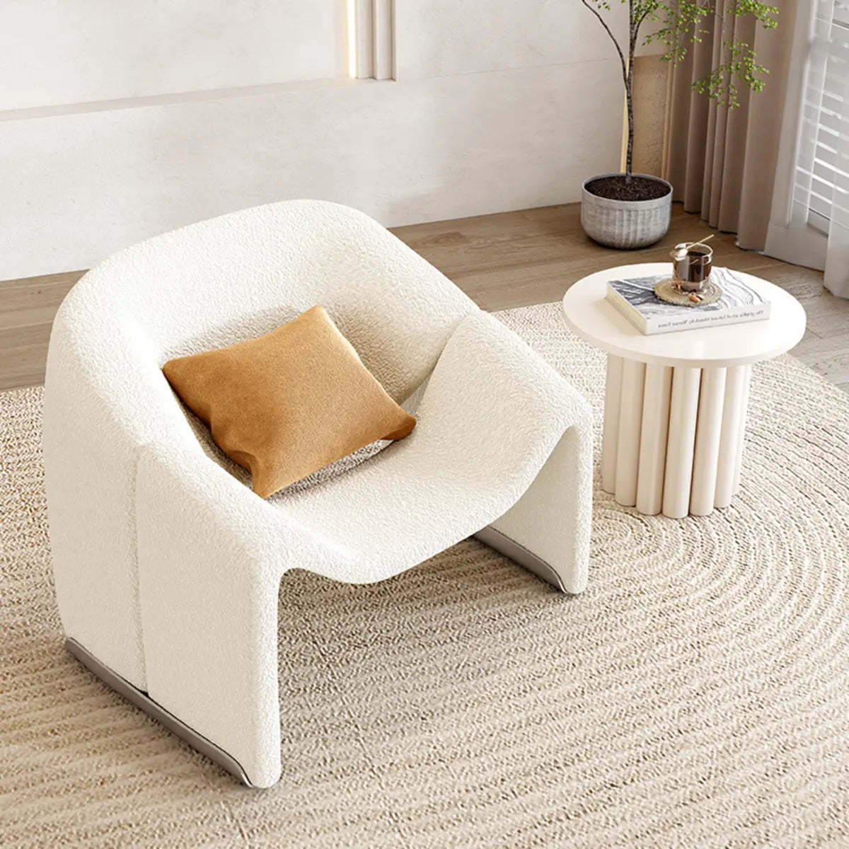 White Scratch-Resistant Sherpa Sloped-Arm Arm Chair