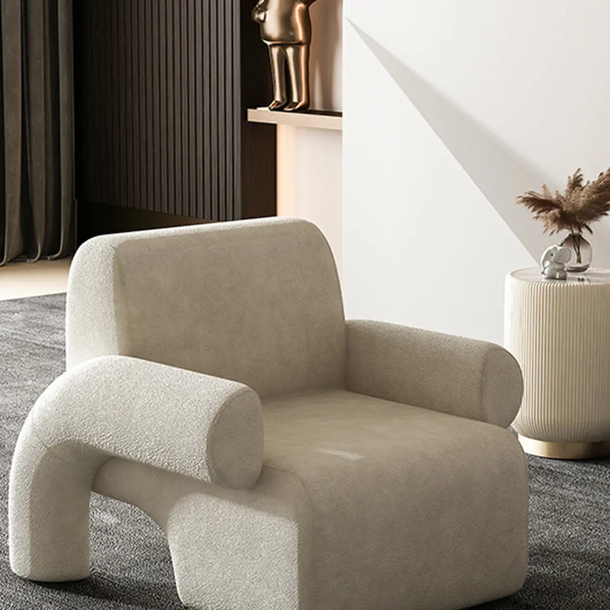 White Sherpa Low-Back Arm Chair — Light Blue / Tech Cloth