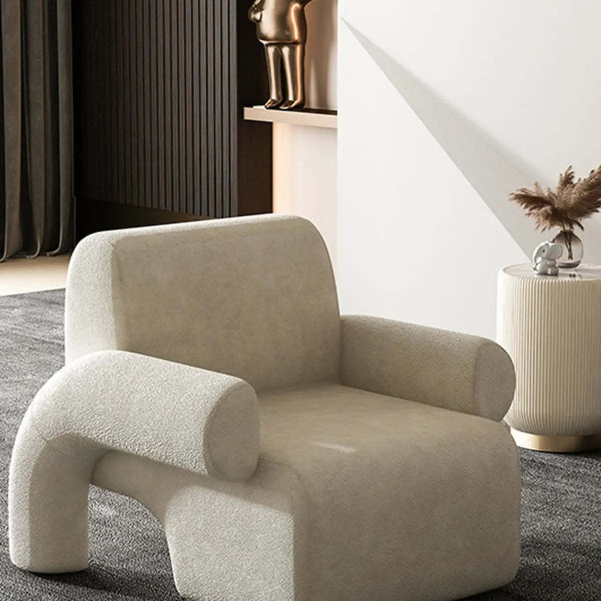 White Sherpa Low-Back Arm Chair — Light Blue / Tech Cloth