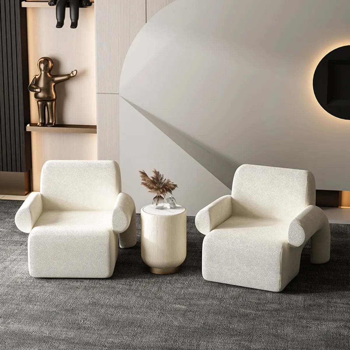 White Sherpa Low-Back Arm Chair — Orange / Tech Cloth