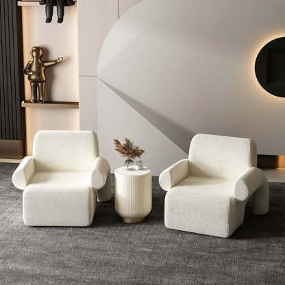 White Sherpa Low-Back Arm Chair — Orange / Tech Cloth