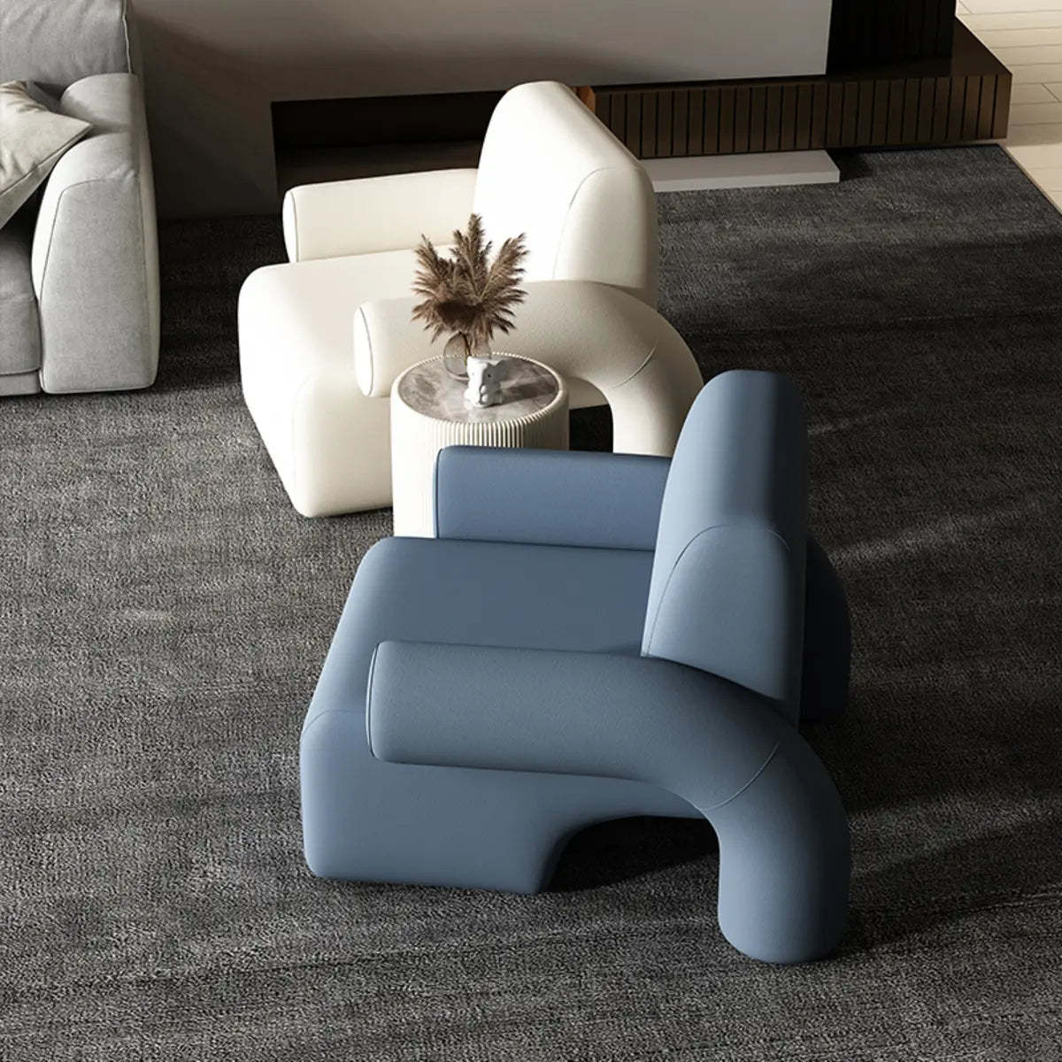 White Sherpa Low-Back Arm Chair — White / Tech Cloth
