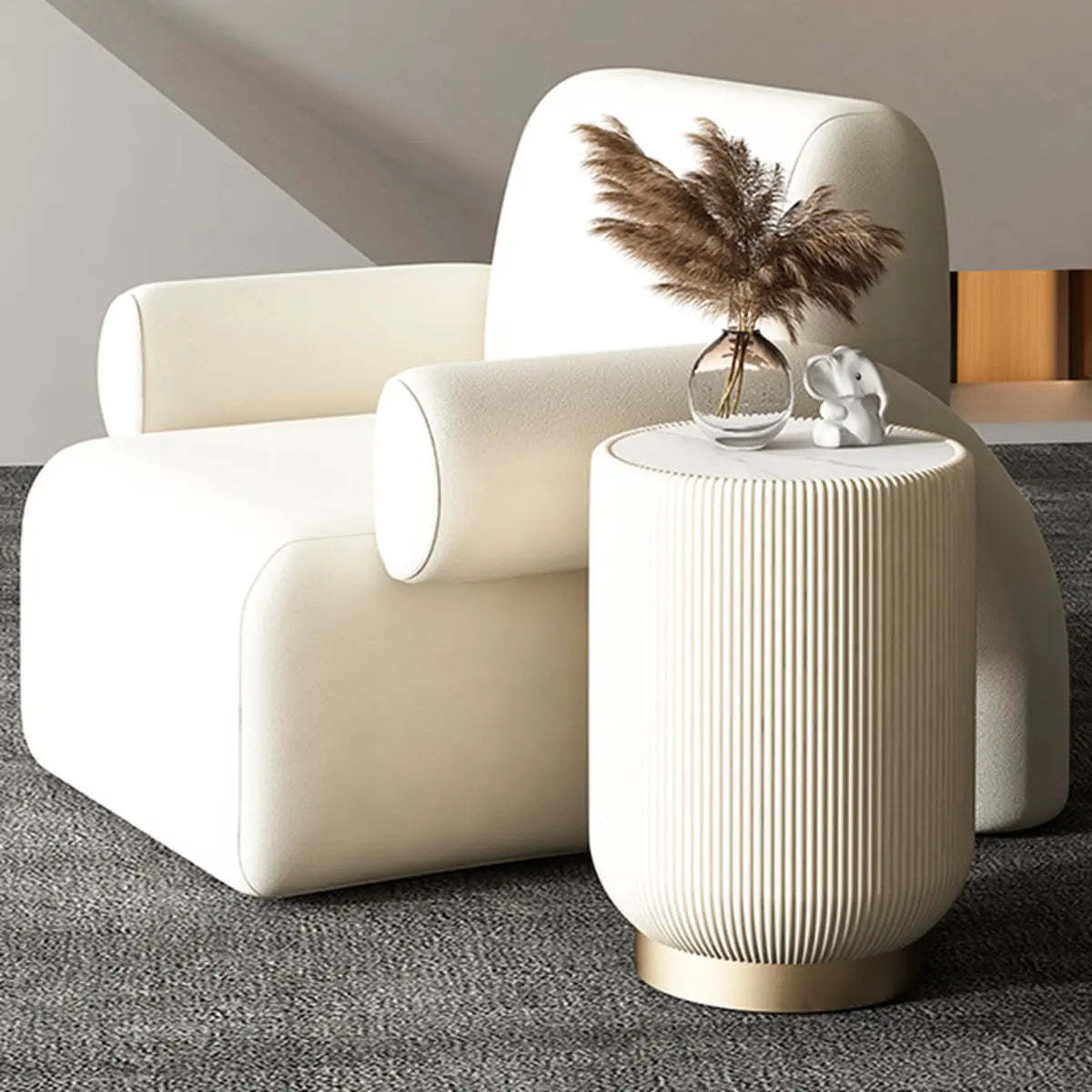 White Sherpa Low-Back Arm Chair — White / Sherpa