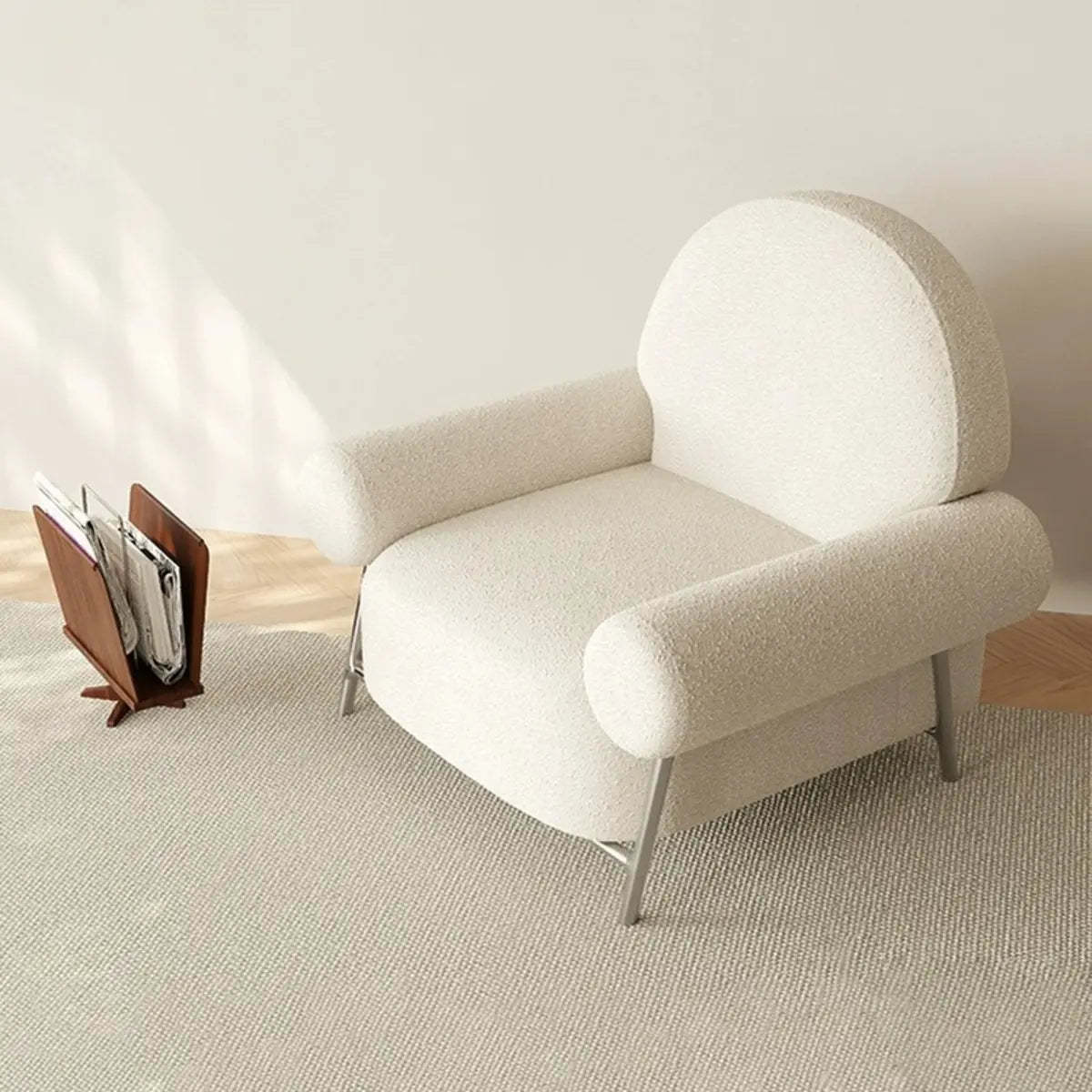 White Sherpa Arm Chair with Four Silver Legs — Black / Leathaire